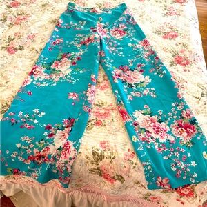 Blue Floral wide leg pants size S-M